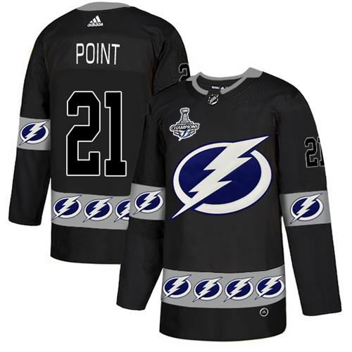 Men Adidas Tampa Bay Lightning #21 Brayden Point Black Authentic Team Logo Fashion 2020 Stanley Cup Champions Stitched NHL Jersey